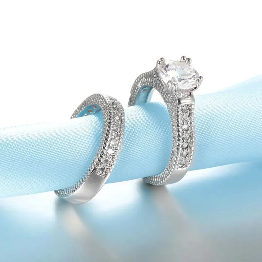 Gorgeous 2pc. Bridal Wedding set. Stamped Solid .925 Sterling Silver